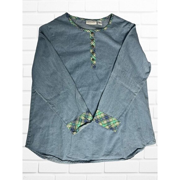 Country Store Shirt Women's 1X Denim Blue Colored‎ Plaid Buttoned - Picture 2 of 6